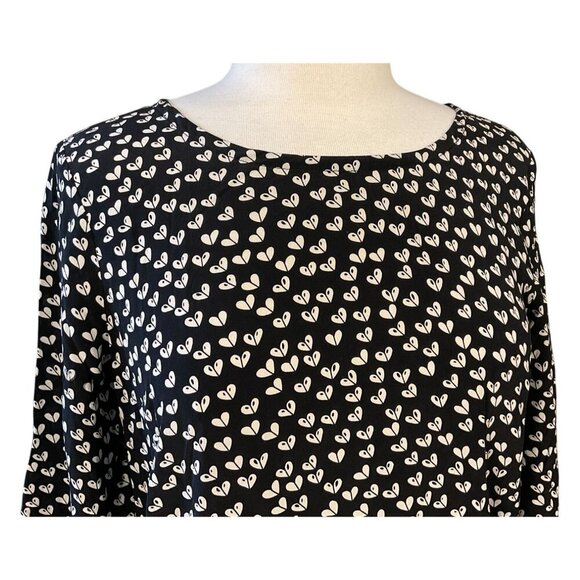 Maeve Anthropologie Linosa Heart Blouse 3/4 Sleeves Black White Silk Back Zip M - Picture 2 of 9